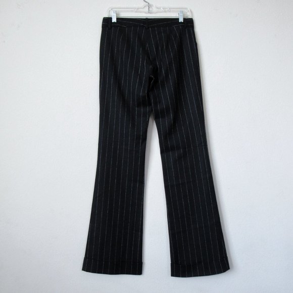 SOLD THEORY Black Pinstripe Flare Trousers Low Rise Wool Dress Pants Essential - Picture 11 of 13